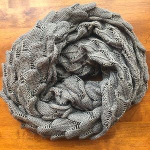 Gray, green textured infinity scarf w/gold threads